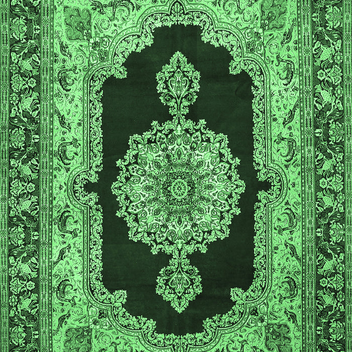 Machine Washable Medallion Emerald Green Traditional Area Rugs, wshtr511emgrn