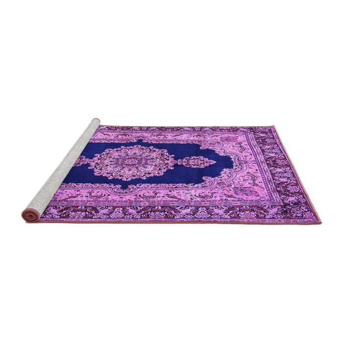 Sideview of Machine Washable Medallion Purple Traditional Area Rugs, wshtr511pur