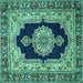 Square Medallion Turquoise Traditional Rug, tr511turq