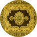 Round Machine Washable Medallion Yellow Traditional Rug, wshtr511yw