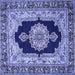 Square Machine Washable Medallion Blue Traditional Rug, wshtr511blu