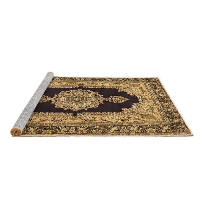 Sideview of Machine Washable Medallion Brown Traditional Rug, wshtr511brn