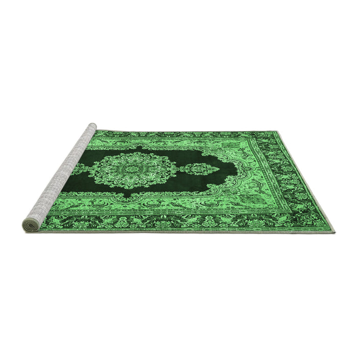 Sideview of Machine Washable Medallion Emerald Green Traditional Area Rugs, wshtr511emgrn