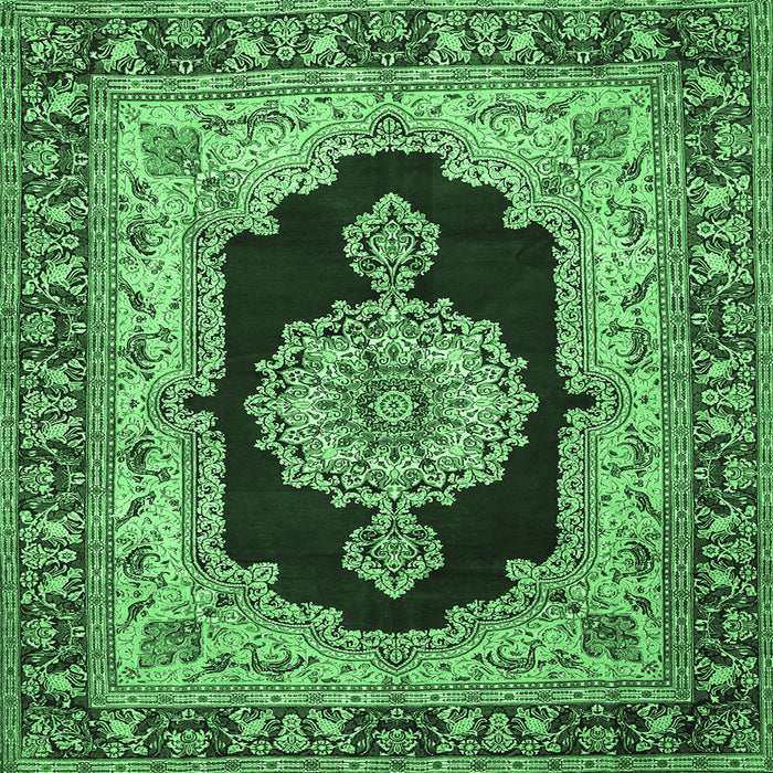 Square Machine Washable Medallion Emerald Green Traditional Area Rugs, wshtr511emgrn