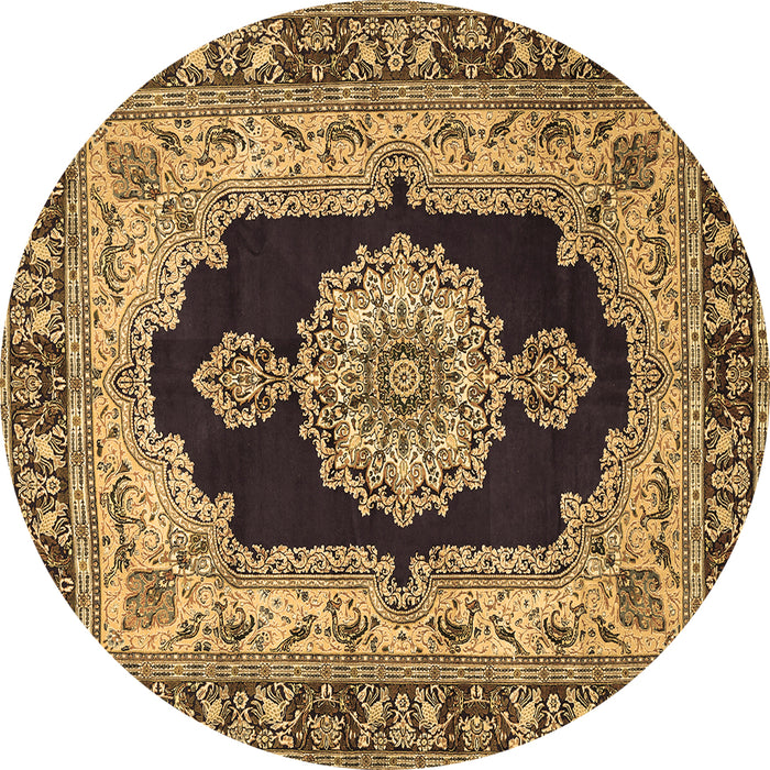 Round Machine Washable Medallion Brown Traditional Rug, wshtr511brn