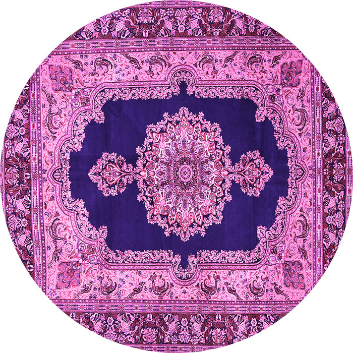 Round Machine Washable Medallion Pink Traditional Rug, wshtr511pnk