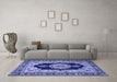 Machine Washable Medallion Blue Traditional Rug in a Living Room, wshtr511blu