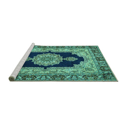 Sideview of Machine Washable Medallion Turquoise Traditional Area Rugs, wshtr511turq