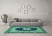 Machine Washable Medallion Turquoise Traditional Area Rugs in a Living Room,, wshtr511turq