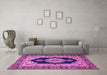 Machine Washable Medallion Pink Traditional Rug in a Living Room, wshtr511pnk