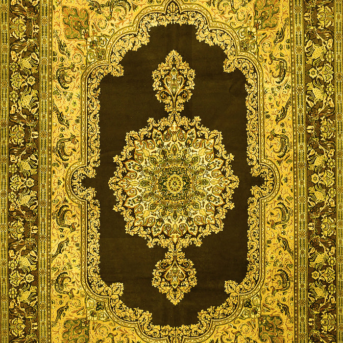 Machine Washable Medallion Yellow Traditional Rug, wshtr511yw