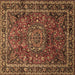 Square Machine Washable Medallion Brown Traditional Rug, wshtr512brn