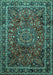 Machine Washable Medallion Turquoise Traditional Area Rugs, wshtr512turq