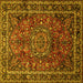 Square Machine Washable Medallion Yellow Traditional Rug, wshtr512yw