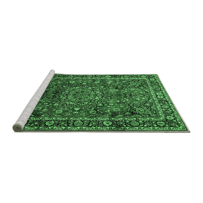 Sideview of Machine Washable Medallion Emerald Green Traditional Area Rugs, wshtr512emgrn