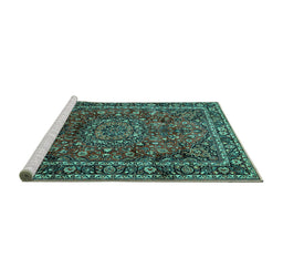 Sideview of Machine Washable Medallion Turquoise Traditional Area Rugs, wshtr512turq