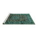 Sideview of Machine Washable Medallion Turquoise Traditional Area Rugs, wshtr512turq