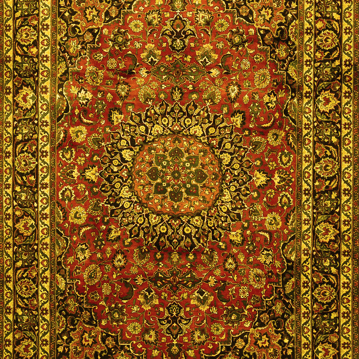 Machine Washable Medallion Yellow Traditional Rug, wshtr512yw