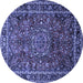 Round Machine Washable Medallion Blue Traditional Rug, wshtr512blu
