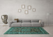 Machine Washable Medallion Turquoise Traditional Area Rugs in a Living Room,, wshtr512turq
