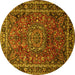 Round Machine Washable Medallion Yellow Traditional Rug, wshtr512yw