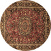 Round Medallion Brown Traditional Rug, tr512brn