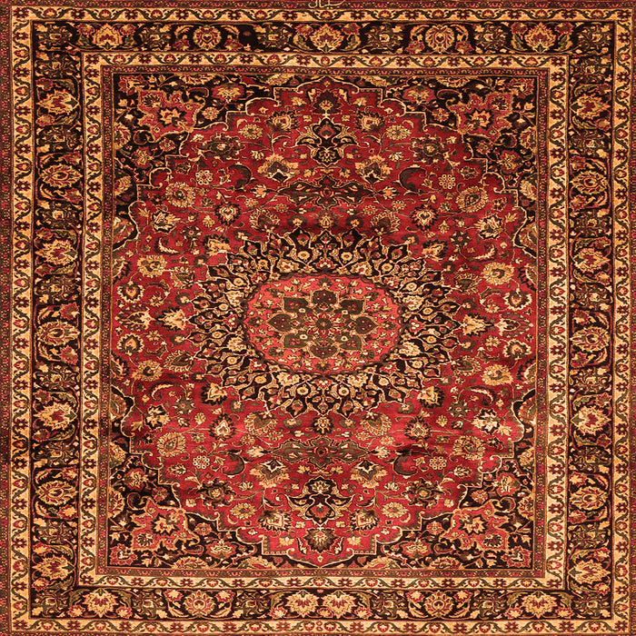 Round Machine Washable Medallion Orange Traditional Area Rugs, wshtr512org