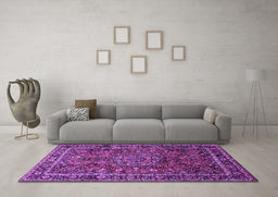 Machine Washable Medallion Purple Traditional Area Rugs in a Living Room, wshtr512pur