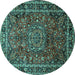Round Machine Washable Medallion Turquoise Traditional Area Rugs, wshtr512turq