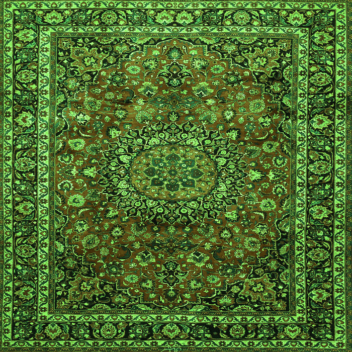 Round Machine Washable Medallion Green Traditional Area Rugs, wshtr512grn