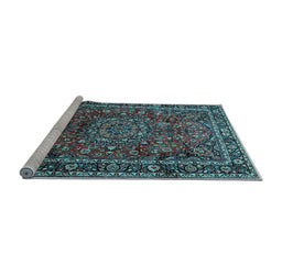 Sideview of Machine Washable Medallion Light Blue Traditional Rug, wshtr512lblu