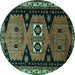 Round Machine Washable Persian Turquoise Traditional Area Rugs, wshtr513turq