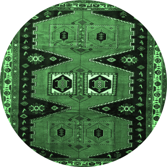 Round Machine Washable Persian Emerald Green Traditional Area Rugs, wshtr513emgrn