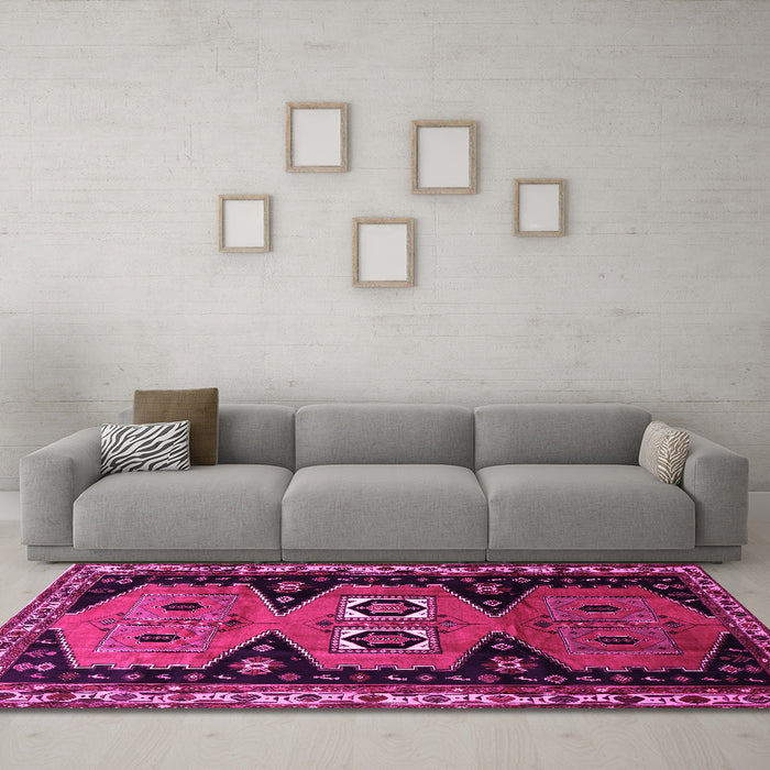 Machine Washable Persian Pink Traditional Rug in a Living Room, wshtr513pnk