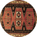 Round Persian Brown Traditional Rug, tr513brn