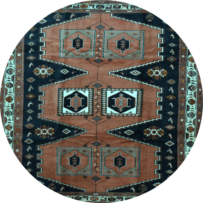 Round Machine Washable Persian Light Blue Traditional Rug, wshtr513lblu