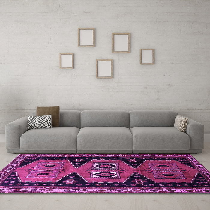 Machine Washable Persian Purple Traditional Area Rugs in a Living Room, wshtr513pur