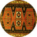 Round Persian Yellow Traditional Rug, tr513yw