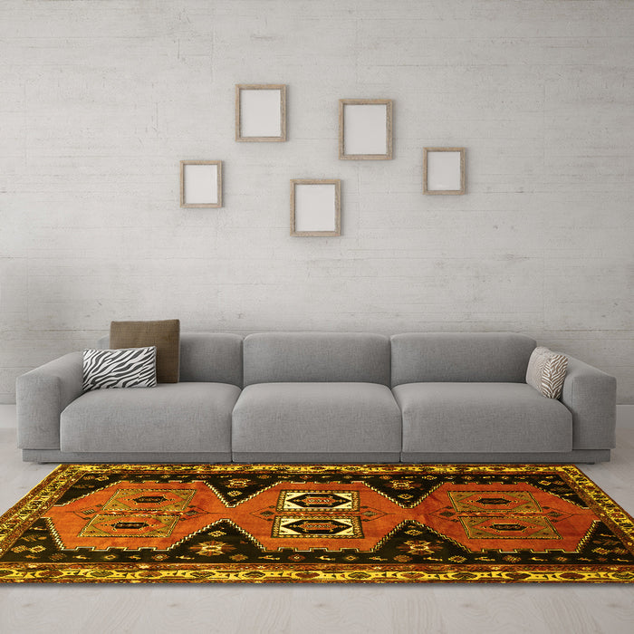 Machine Washable Persian Yellow Traditional Rug in a Living Room, wshtr513yw