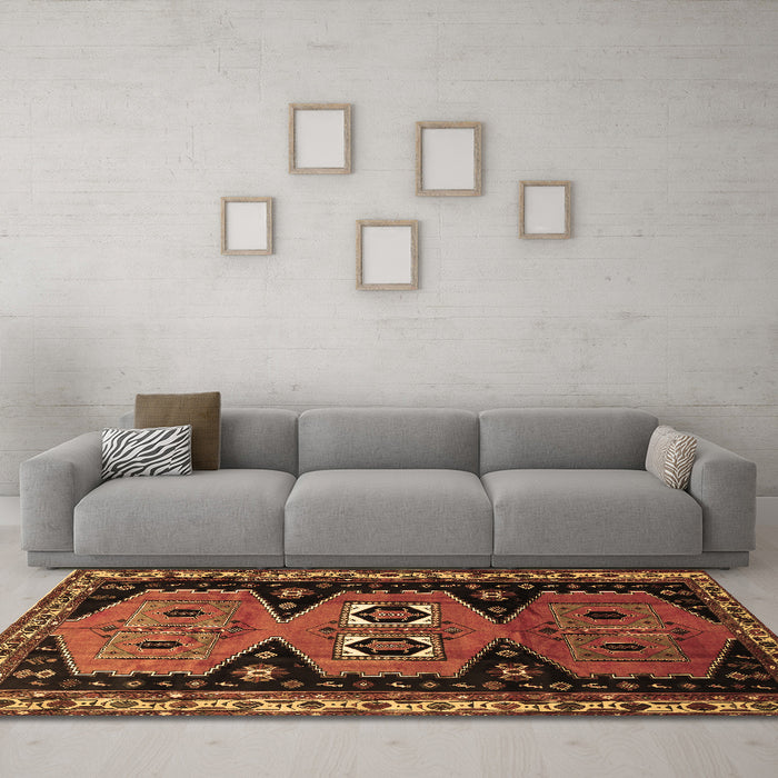 Machine Washable Persian Brown Traditional Rug in a Living Room,, wshtr513brn