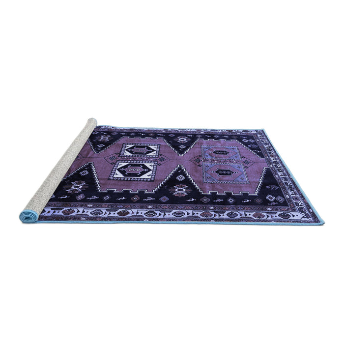 Sideview of Machine Washable Persian Blue Traditional Rug, wshtr513blu