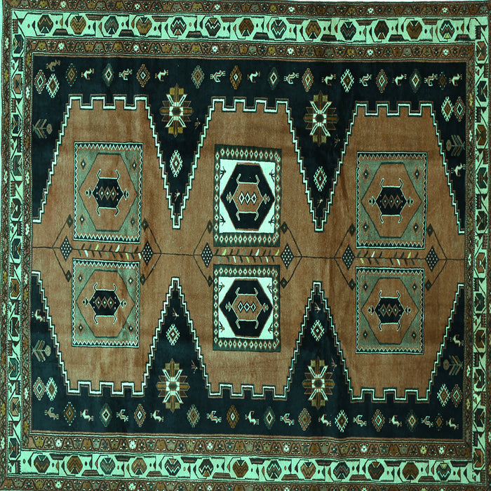 Square Machine Washable Persian Turquoise Traditional Area Rugs, wshtr513turq