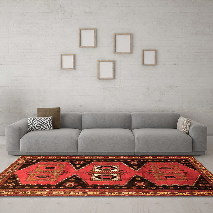 Machine Washable Persian Orange Traditional Area Rugs in a Living Room, wshtr513org