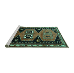 Sideview of Machine Washable Persian Turquoise Traditional Area Rugs, wshtr513turq