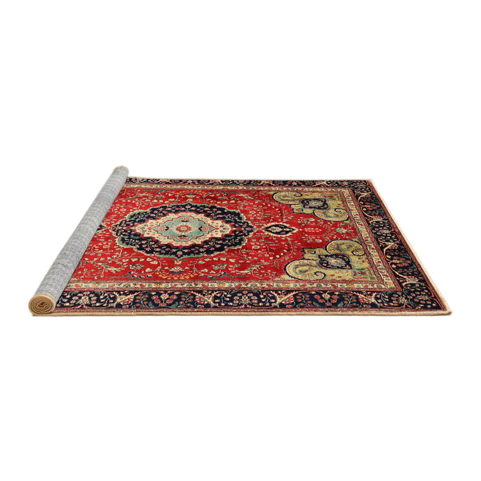 Sideview of Machine Washable Traditional Saffron Red Rug, wshtr514
