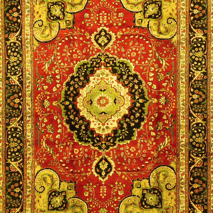 Machine Washable Medallion Yellow Traditional Rug, wshtr514yw