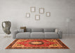 Machine Washable Medallion Orange Traditional Area Rugs in a Living Room, wshtr514org