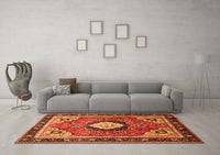 Machine Washable Medallion Orange Traditional Rug, wshtr514org