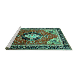 Sideview of Machine Washable Medallion Turquoise Traditional Area Rugs, wshtr514turq