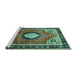 Sideview of Machine Washable Medallion Turquoise Traditional Area Rugs, wshtr514turq